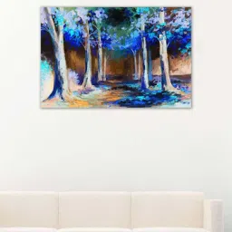 999store Blue & Black Colorful Spring Landscape Road In The Forest Canvas Painting-38