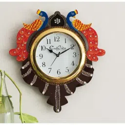 eCraftIndia Handcrafted Papier-Mache 2 Peacocks Decorative Wall Clock-picture-29