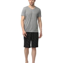 Vimal Jonney Grey & Black Printed T-Shirt & Shorts-image-35