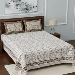 Living Roots Multicolor Jaipuri Printed Cotton Bed Sheet with 2 Pillow Cover-image-23