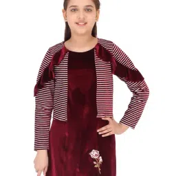 Cutecumber Kids Maroon Solid Dress with Shrug-image-34