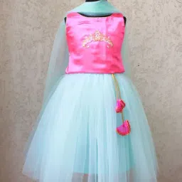 Many Frocks Kids Pink & Blue Embellished Lehenga Choli-image-32