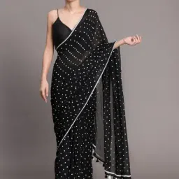 Suta Black Cotton Polka Dots Saree Without Blouse-picture-29