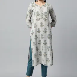 Kami Kubi Grey Floral Print Straight Kurta-image-13