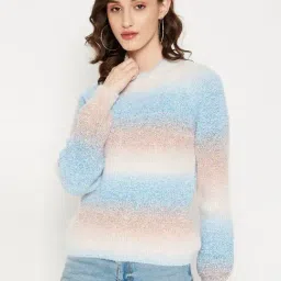 MADAME Multicolored Cotton Striped Sweater-35