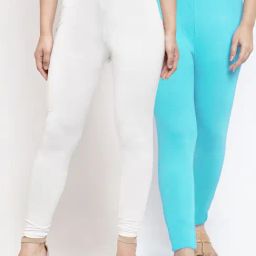 Gracit White & Blue Mid Rise Leggings - Pack Of 2-image-90
