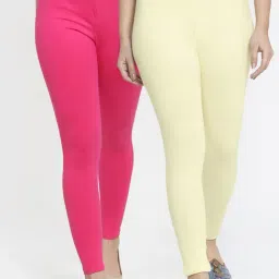 Gracit Pink & Cream Mid Rise Leggings - Pack Of 2-image-26