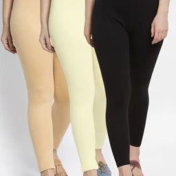 Gracit Black & Skin Mid Rise Leggings - Pack Of 3-image-70