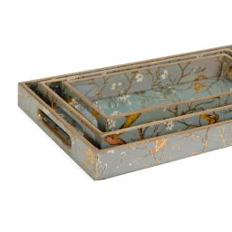 Home4U Azure Nested Floral Multicolor MDF Tray (3 Pcs) image 3