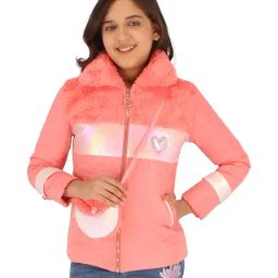 Cutecumber Kids Peach Color Block Full Sleeves Jacket-image-66