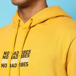 Campus Sutra Yellow Cotton Regular Fit Printed Hooded Sweatshirt image 3
