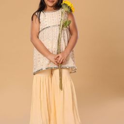 The Mini Trunk Girls Floral Embroidered Regular Mirror Work Kurta with Sharara-picture-6