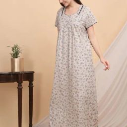 Sweet Dreams Grey Cotton Floral Print Nighty-image-90