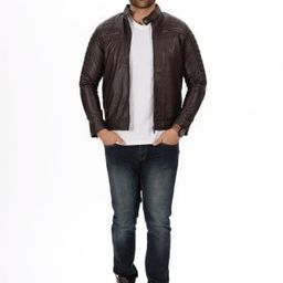 Everestwolf Men Checked Leather Leather Jacket-image-27