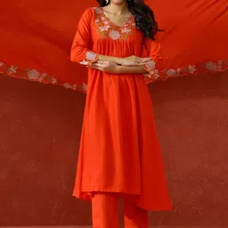 QSH Women Ethnic Motifs Embroidered Kurta with Trousers & Dupatta-picture-30