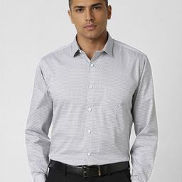 V Dot Men Spread Collar Geometric Printed Cotton Slim Fit Formal Shirt-image-55