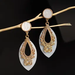 RHOSYN Gold-Plated Artificial Stones Studded Contemporary Drop Earrings-40