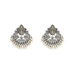 Teejh Nimrat White Stone Silver Oxidized Drop Earrings image 3
