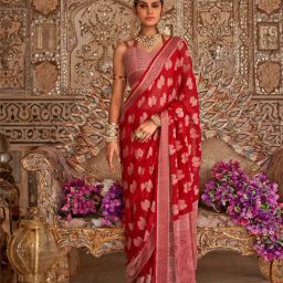 Elora Red Soft Georgette Butta Weaving Banarasi Saree With Unstitched Blouse-image-111