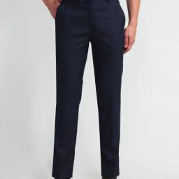 Arrow Navy Slim Fit Texture Trousers-image-88