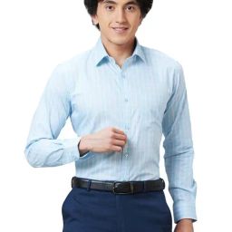 Raymond Blue Cotton Classic Fit Checks Shirts-image-76