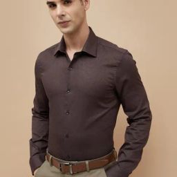 Code By Lifestyle Brown Slim Fit Jacquard Shirt-image-80