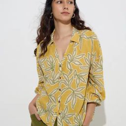 LOV by Westside Mustard Leaf Printed Shirt-image-50