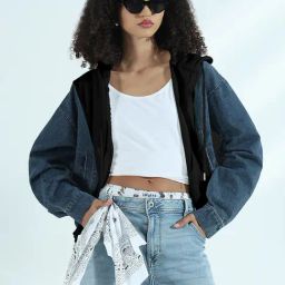 Showoff Black Cotton Regular Fit Colourblocked Jacket-image-55
