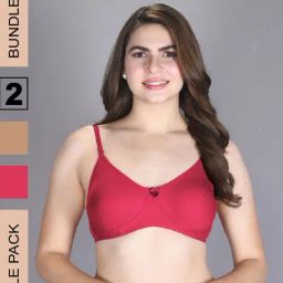 Lux Venus Tan & Fuchsia Full Coverage Non-Wired T-Shirt Bra With Adjustable Strap - Pack of 2-5