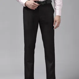 Blackberrys Men Black Self-Striped Lean Fit Trousers-image-59