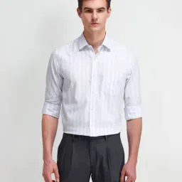 Arrow White Cotton Slim Fit Striped Shirt-picture-5