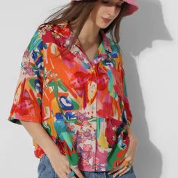 Only Multicolor Viscose Printed Oversized Shirt-image-28