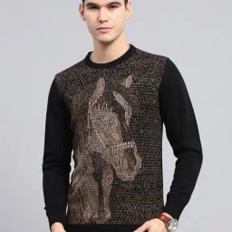 Monte Carlo Black Regular Fit Self Pattern Pullover-39
