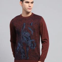 Monte Carlo Wine Regular Fit Self Pattern Pullover-picture-3