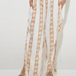 Nuon by Westside Beige Shell Printed Mid-Rise Cotton-Blend Pants-image-89