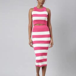 showoffff SHOWOFF Pink & White Acrylic Striped Co-Ord Set-picture-42