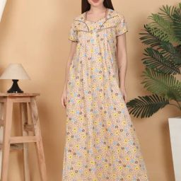Sweet Dreams Beige Cotton Regular Fit Printed Nighty-picture-28