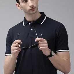 Arrow Sport Men Navy Blue Solid Polo Collar Pure Cotton T-shirt-picture-16