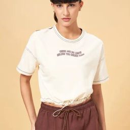 Ajile by Pantaloons White Cotton Printed Crop Sports T-Shirt-image-88