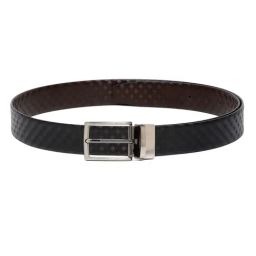 Louis Stitch Black Textured Leather Reversible Belt for Men-image-79