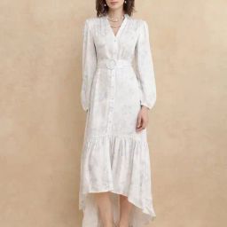 RAREISM Off White Cotton Blend Printed Long Sleeves Dress-image-27