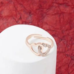 Zaveri Pearls Rose Gold Cubic Zirconia Hearts Contemporary Brass Ring-ZPFK10916-42