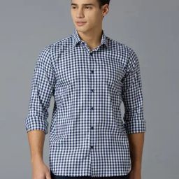 Reid & Taylor Navy Slim fit Checks Shirt-image-62
