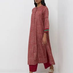 Zuba by Westside Red Floral Printed Cotton Blend A-Line Kurta-image-81
