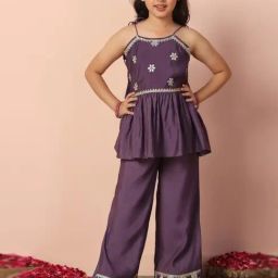 Fashion Dream Kids Purple Embroidered Kurti And Palazzos Set-picture-49