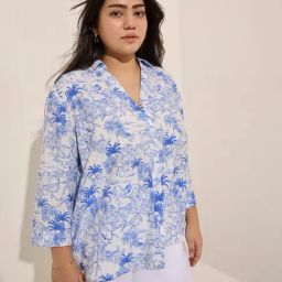 Gia by Westside Blue Tropical Printed Shirt-image-71