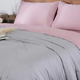 Maspar Selwyn Misty Rose & Flint Grey Cotton Solid Single Bed Quilt-image-76