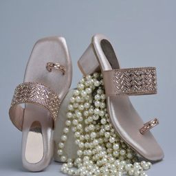 JM Looks Women Block Heel Party & Festive Wear Sandals with Glitter Strap & Toe Ring-29