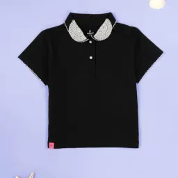 Kiddopanti Girls Black Cotton Regular Fit Embroidery T-Shirts-picture-12