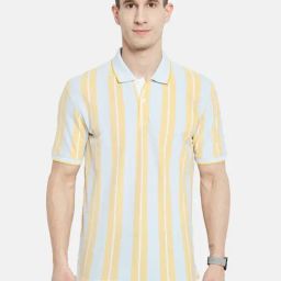 Octave Blue & Orange Cotton Regular Fit Striped Polo T-Shirt-image-33